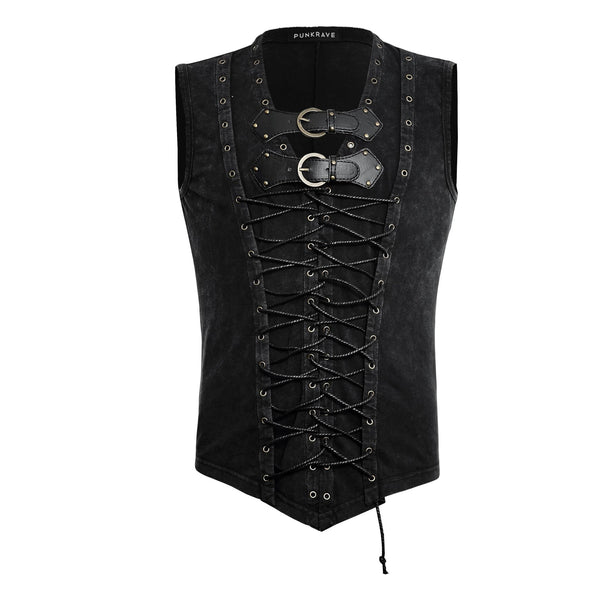 SiaLinda for Men: Shirt Haldor, ärmellos, Schnürung, schwarz, Baumwolle - SiaLinda.com